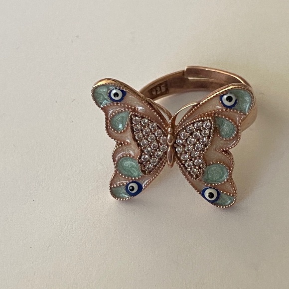 Jewelry - 🦋925 silver butterfly ring blue enamel evil eye